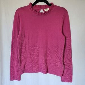 NWOT J Crew Factory 100% Cotton Pink Ruffle Collar Long Sleeve Top Holiday, sz S